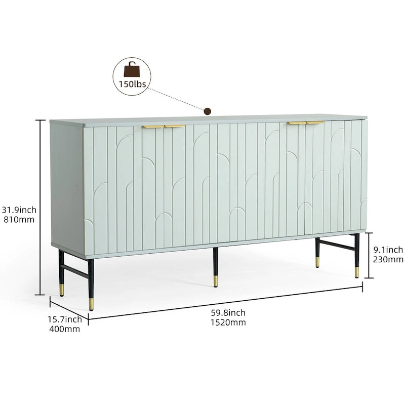 Aparador buffet gris moderno de 4 puertas con puertas geométricas