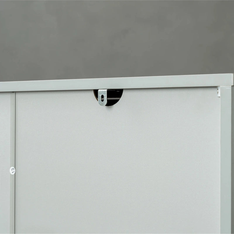 Aparador buffet gris moderno de 4 puertas con puertas geométricas