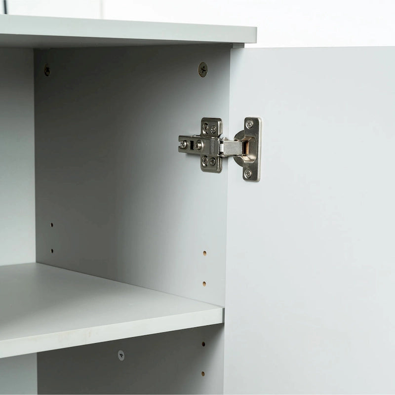 Aparador buffet gris moderno de 4 puertas con puertas geométricas