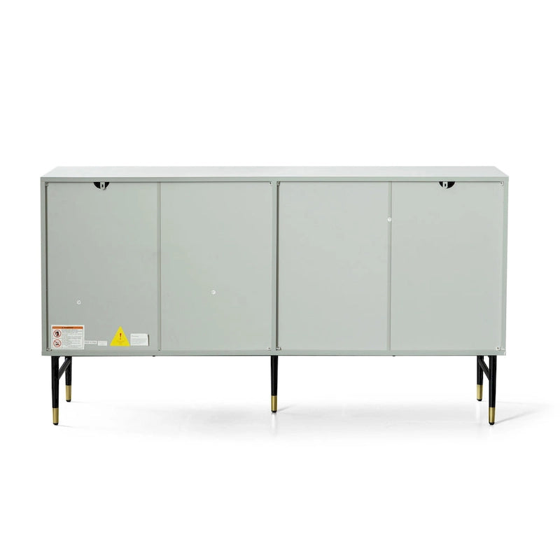 Aparador buffet gris moderno de 4 puertas con puertas geométricas