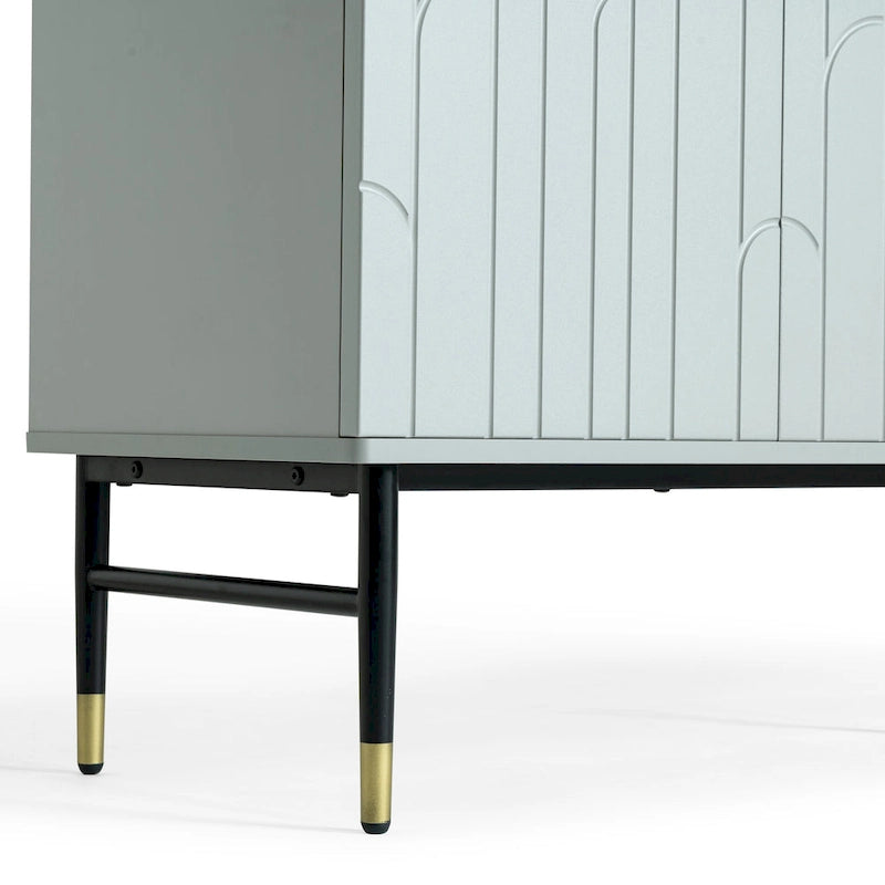 Aparador buffet gris moderno de 4 puertas con puertas geométricas