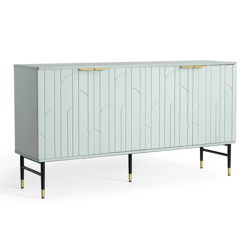 Aparador buffet gris moderno de 4 puertas con puertas geométricas