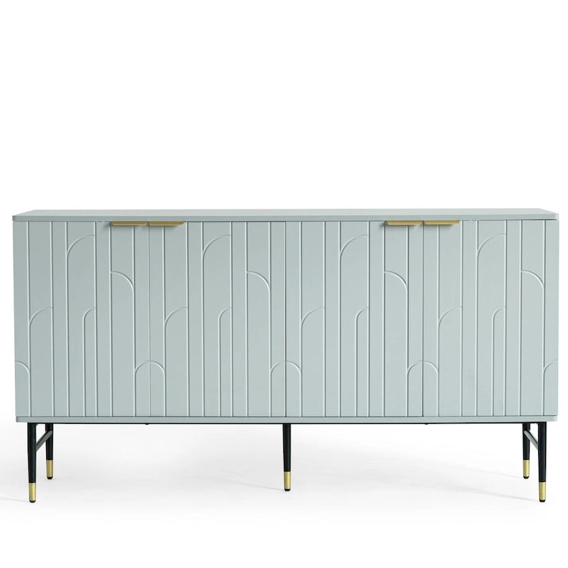 Aparador buffet gris moderno de 4 puertas con puertas geométricas