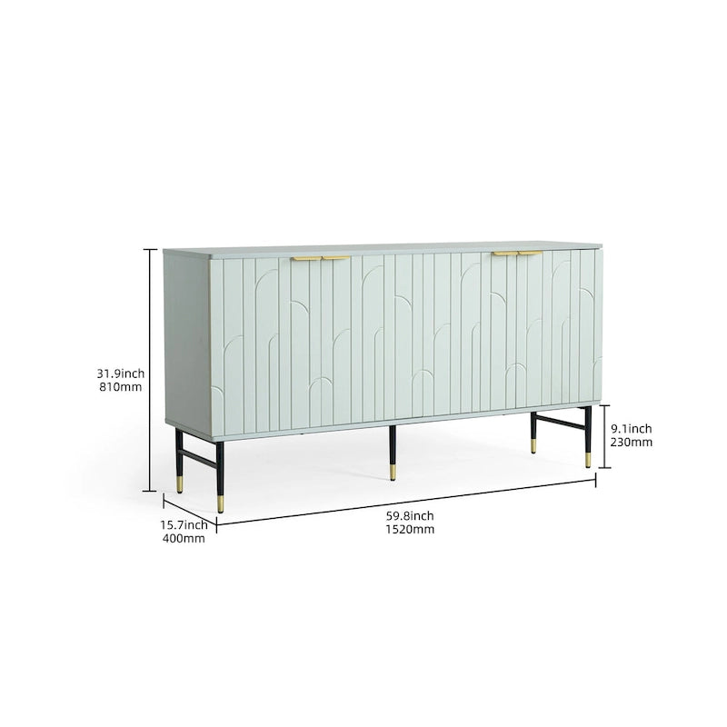 Aparador buffet gris moderno de 4 puertas con puertas geométricas
