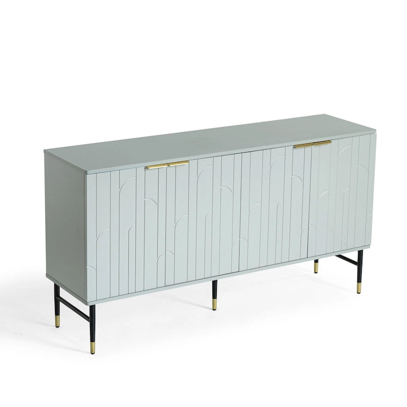 Aparador buffet gris moderno de 4 puertas con puertas geométricas