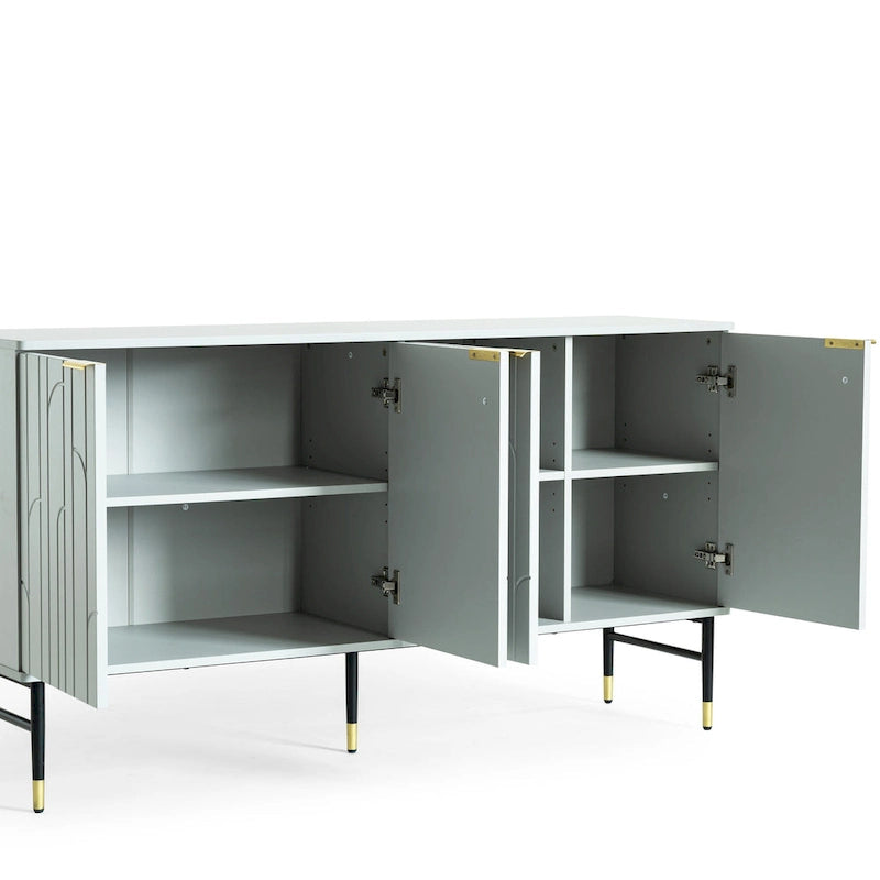 Aparador buffet gris moderno de 4 puertas con puertas geométricas