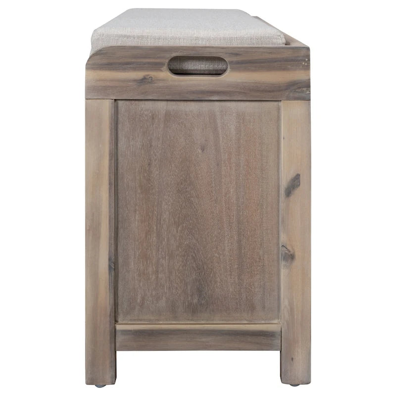 Banco de almacenamiento de madera con 2 cajones, cesta extraíble y cojín