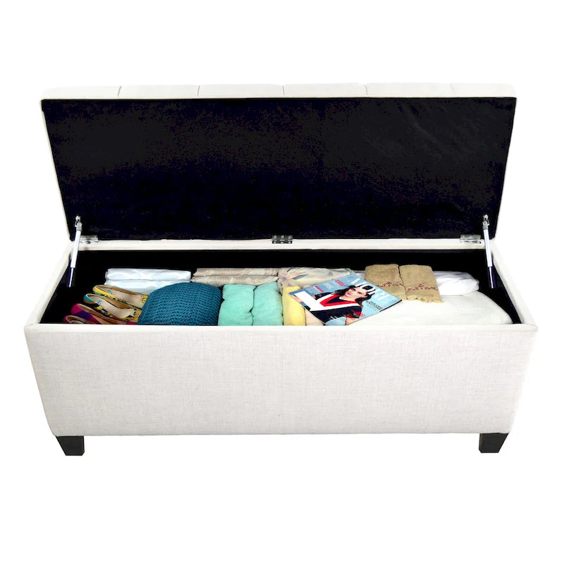 Banc de rangement rembourré et capitonné en losanges