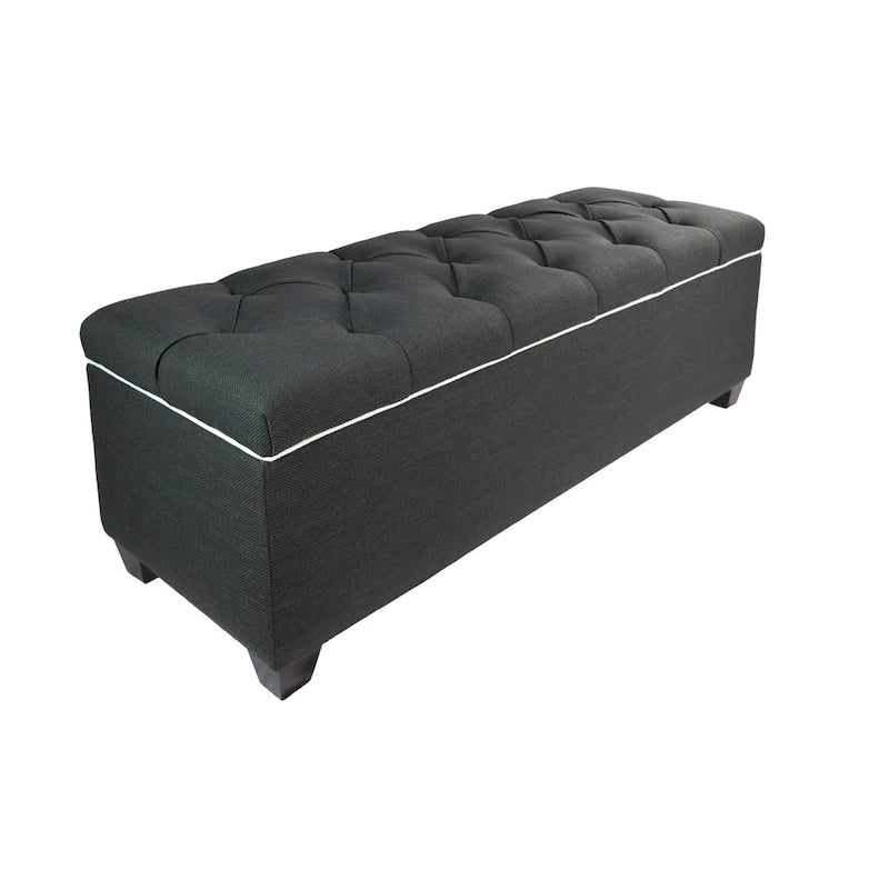 Banc de rangement rembourré et capitonné en losanges