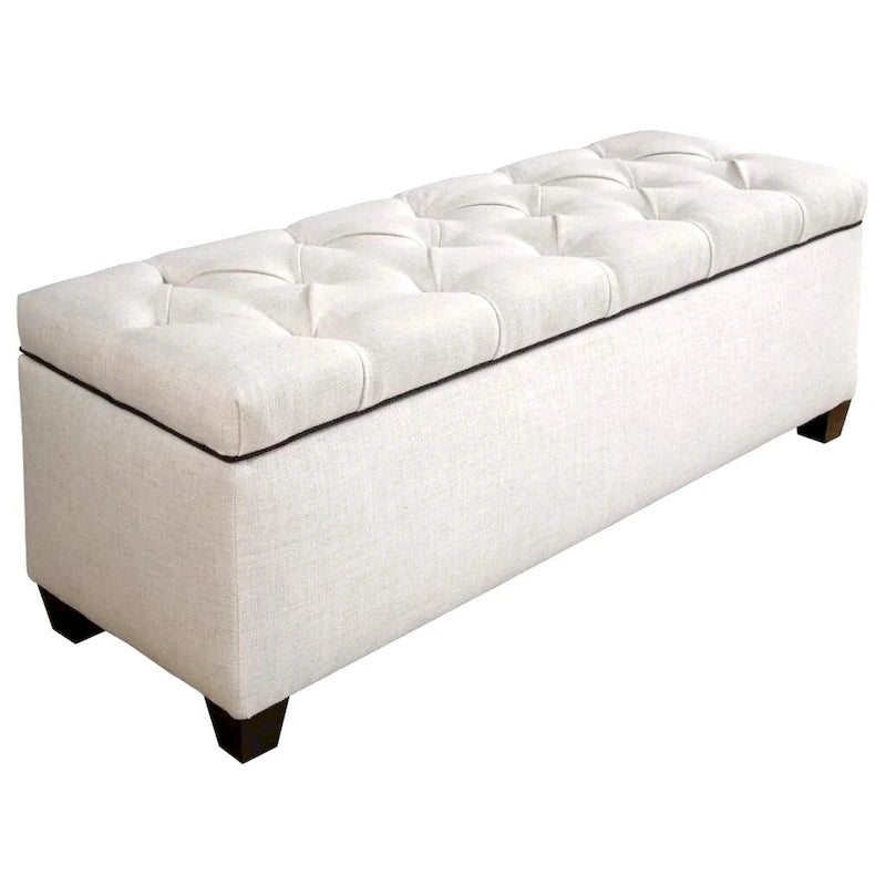 Banc de rangement rembourré et capitonné en losanges