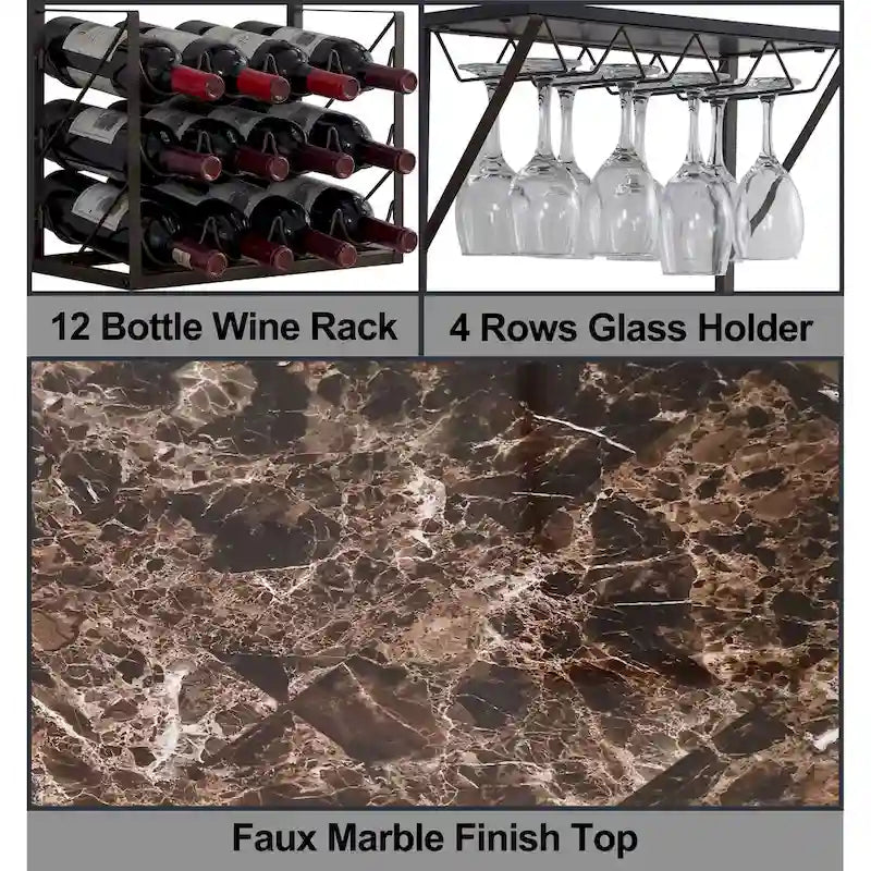 Weinregal für die Arbeitsplatte mit Glashaltern, Zinn und Kunstmarmor