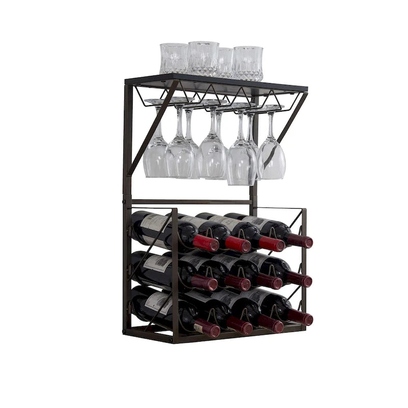 Botellero de encimera con soportes para copas, gris peltre y mármol sintético