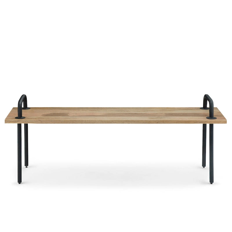 Solid Mango Wood Industrial Entryway Bench in Natural