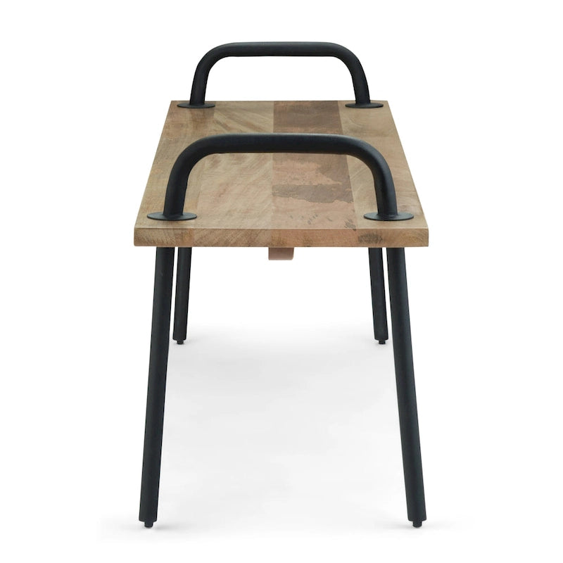 Solid Mango Wood Industrial Entryway Bench in Natural