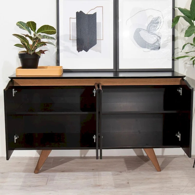 Aparador moderno de estilo mid-century de 53.15 pulgadas con 4 estantes