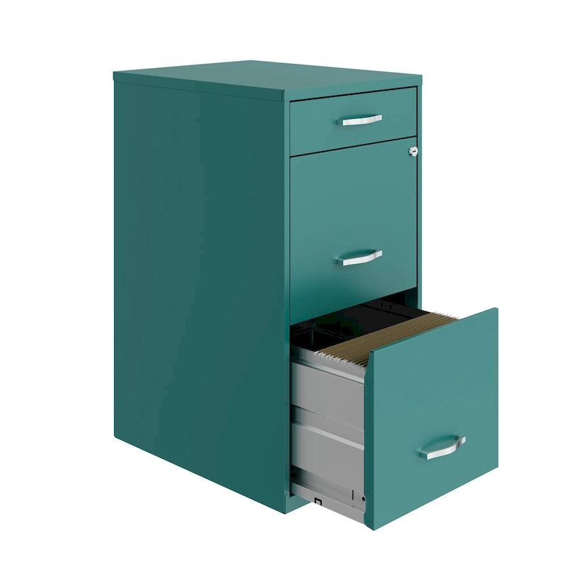 Archivador metálico de 3 cajones y 18 pulgadas de profundidad, verde azulado