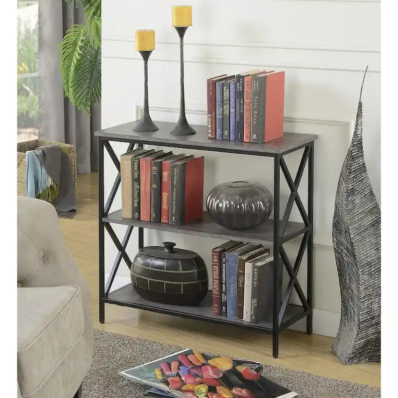 Offenes Bücherregal mit 3 Ebenen, Metallrahmen