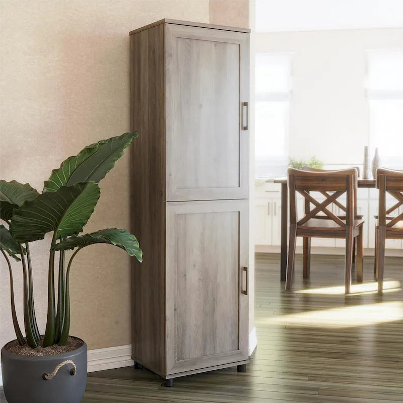 Despensa de cocina de 2 puertas con estantes ajustables, roble gris rústico