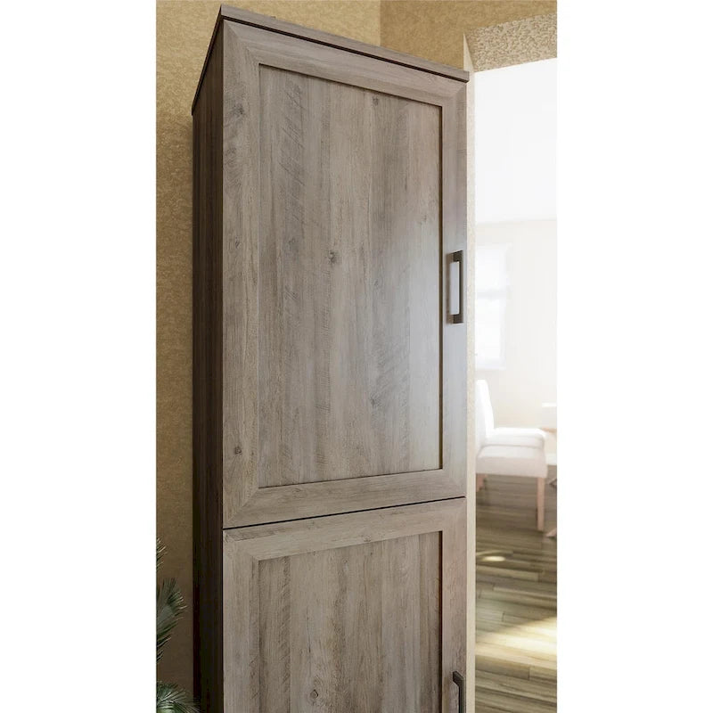 Despensa de cocina de 2 puertas con estantes ajustables, roble gris rústico