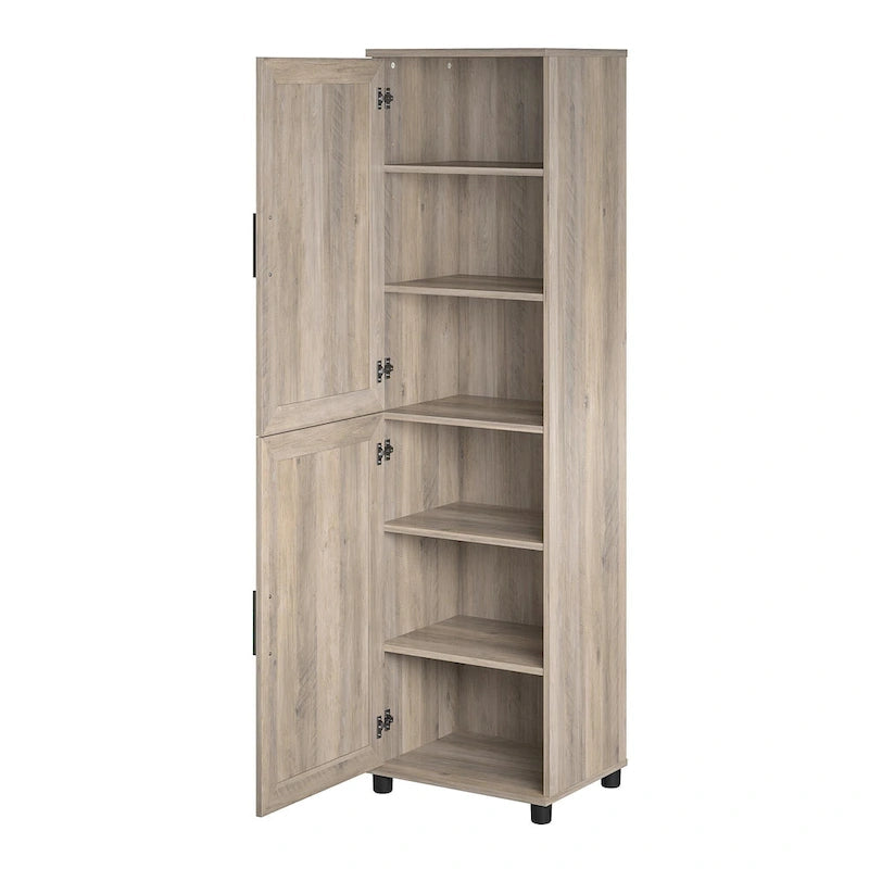 Despensa de cocina de 2 puertas con estantes ajustables, roble gris rústico