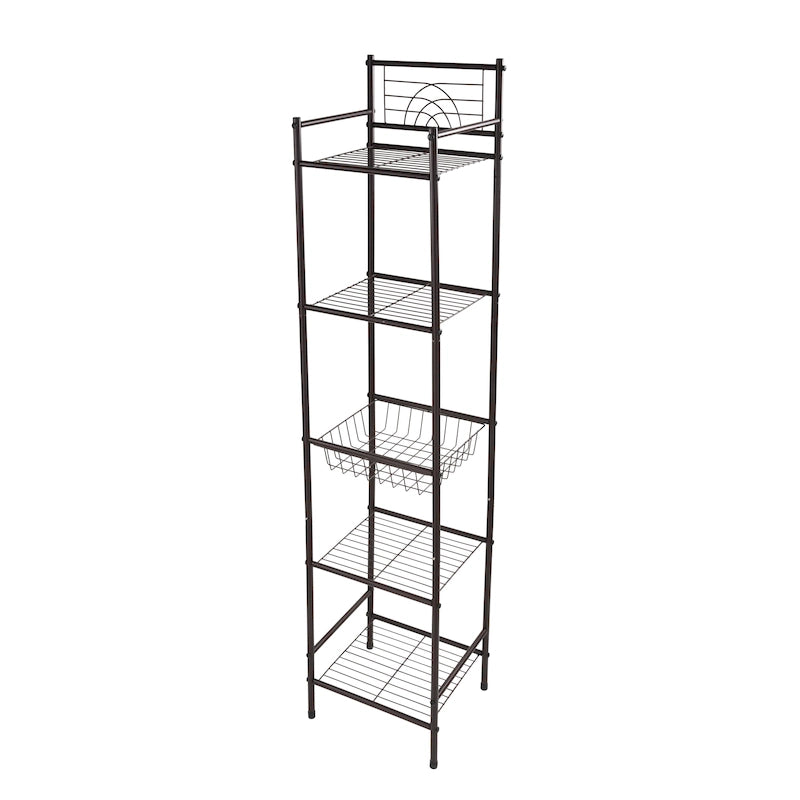 Estante de almacenamiento de baño de 5 niveles en bronce frotado con aceite - 13 x 11.6 x 58.7