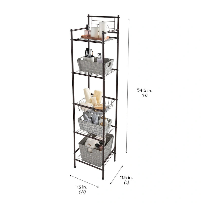 Estante de almacenamiento de baño de 5 niveles en bronce frotado con aceite - 13 x 11.6 x 58.7