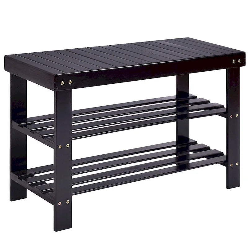 Banco zapatero de bambú con 2 estantes - 27.5 x 11 x 17.5 pulgadas