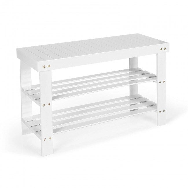 Banco zapatero de bambú con 2 estantes - 27.5 x 11 x 17.5 pulgadas