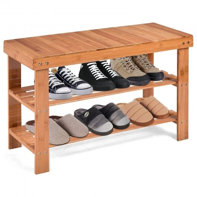 Banco zapatero de bambú con 2 estantes - 27.5 x 11 x 17.5 pulgadas