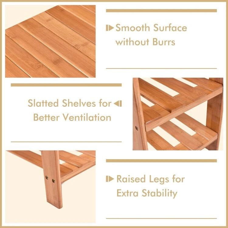 Bamboo Shoe Storage Bench with 2 Shelves - 27.5 x 11 x 17.5 in