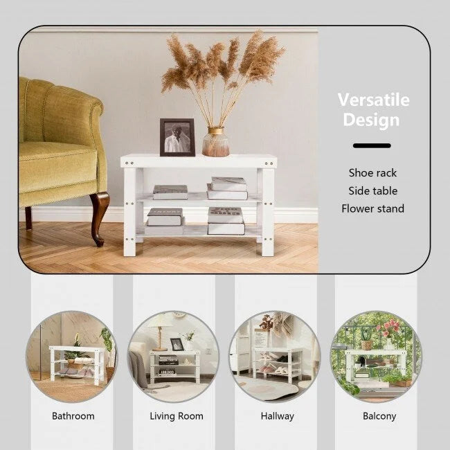 Bamboo Shoe Storage Bench with 2 Shelves - 27.5 x 11 x 17.5 in