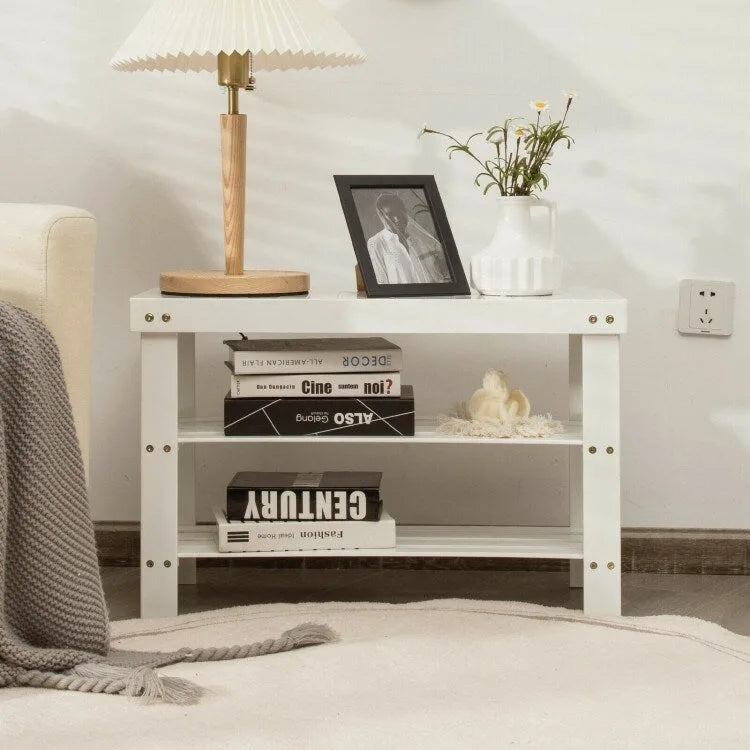 Bamboo Shoe Storage Bench with 2 Shelves - 27.5 x 11 x 17.5 in