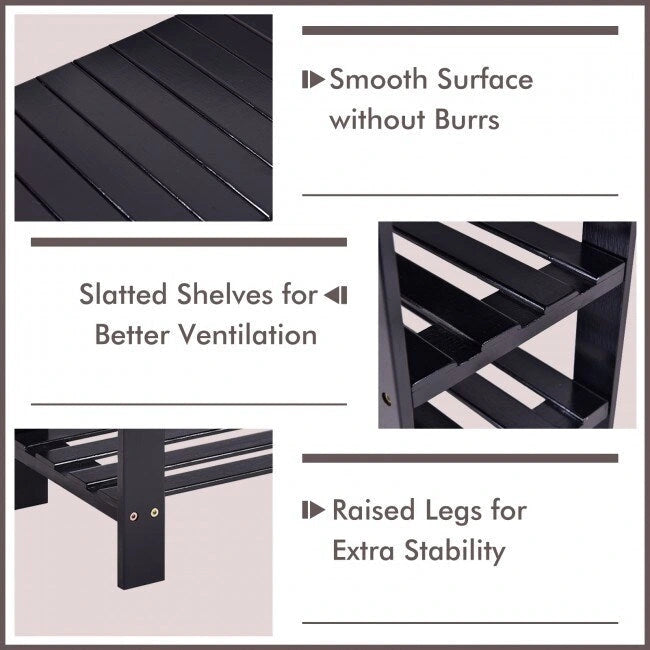 Bamboo Shoe Storage Bench with 2 Shelves - 27.5 x 11 x 17.5 in