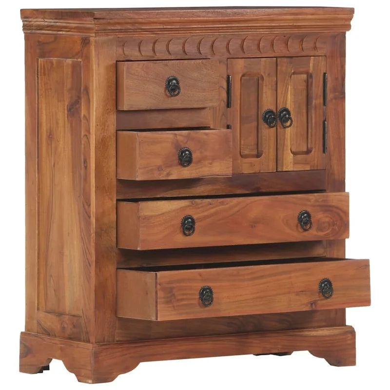 Aparador de madera maciza de acacia con 4 cajones y 2 puertas