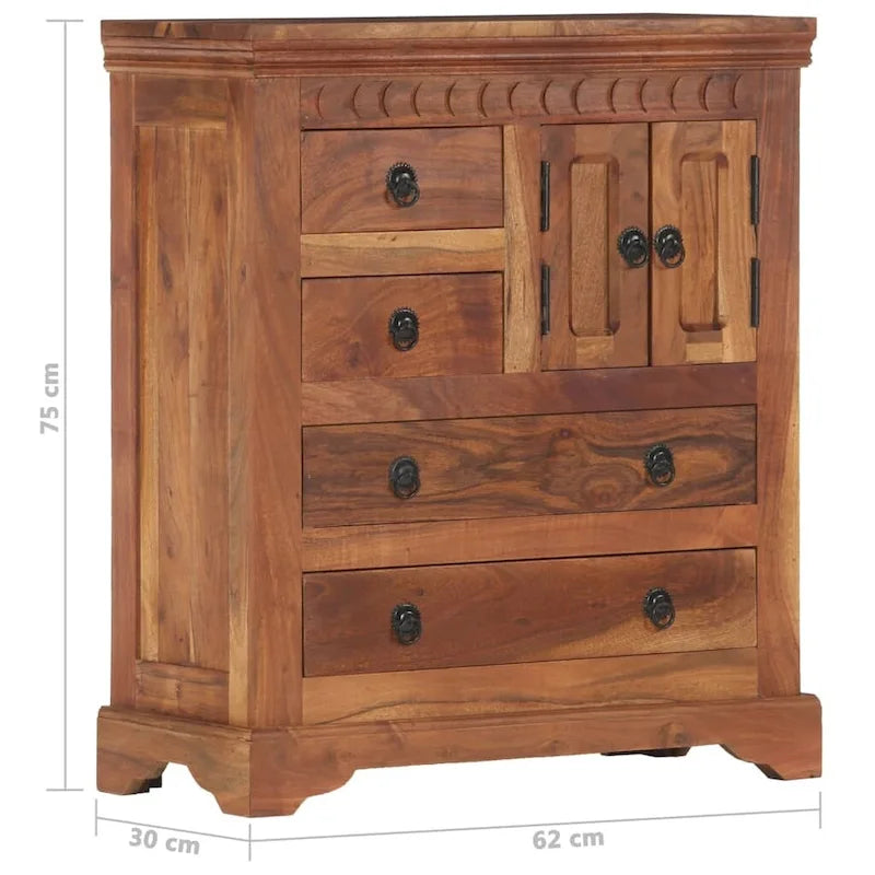 Aparador de madera maciza de acacia con 4 cajones y 2 puertas