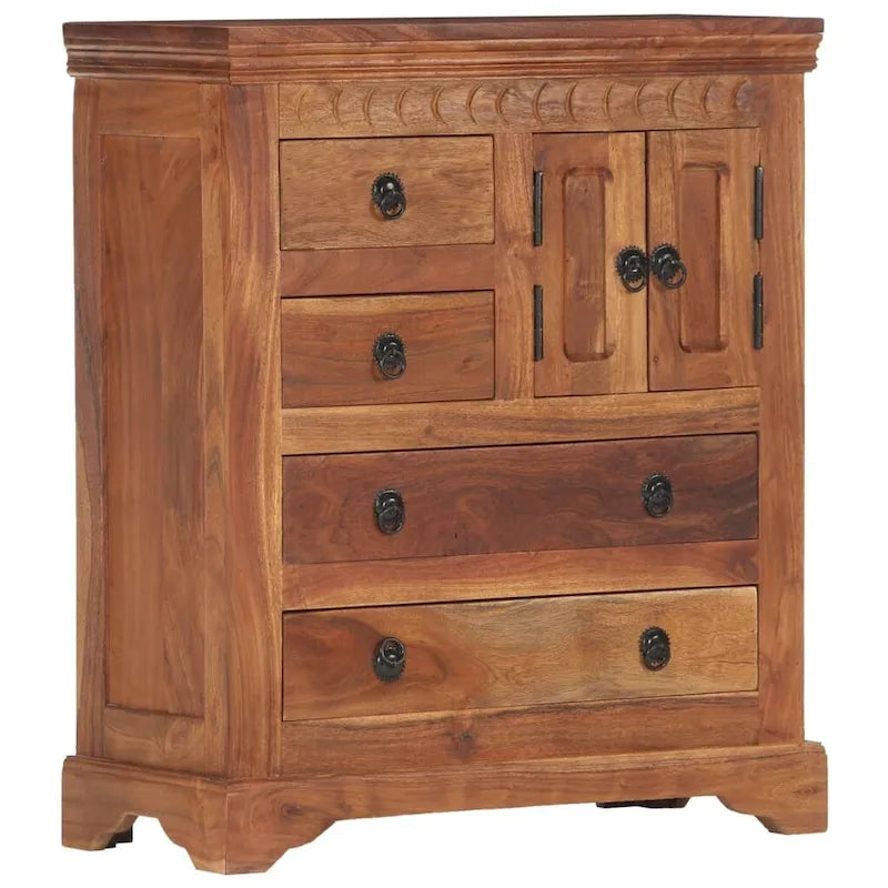 Aparador de madera maciza de acacia con 4 cajones y 2 puertas