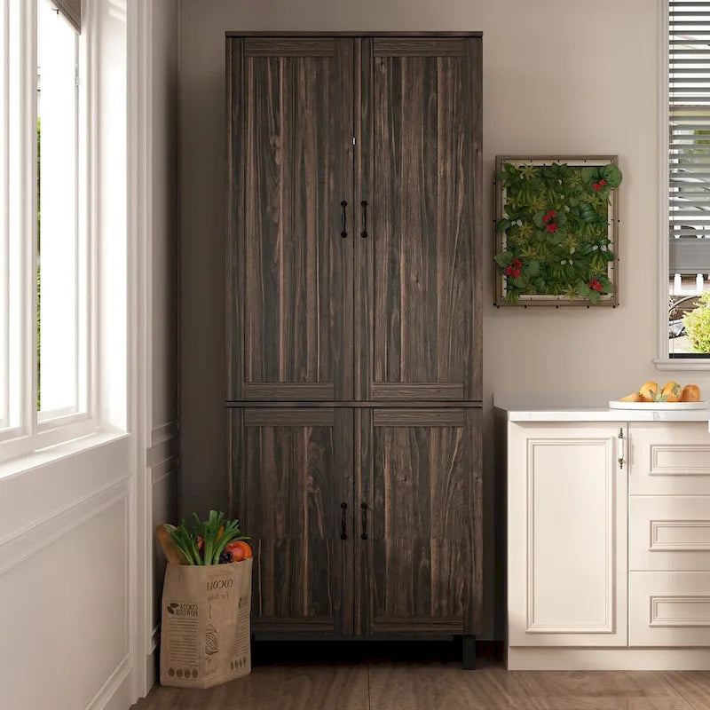 Dark Wood Grain Storage Cabinet Multi-functional Buffet Sideboard - 31.5Wx78.7Hx23.6D