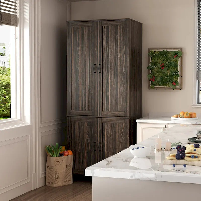 Armario de almacenamiento de dos puertas con veta de madera oscura - 31.5W x 78.7H x 23.6D