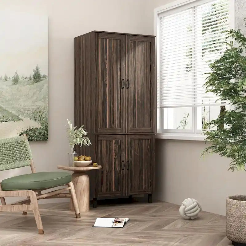 Armario de almacenamiento de dos puertas con veta de madera oscura - 31.5W x 78.7H x 23.6D