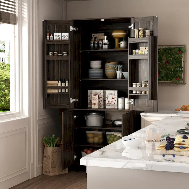 Mobile contenitore a due ante con venature in legno scuro - 31.5W x 78.7H x 23.6D