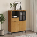 Vitrina alta de madera maciza de pino con puerta de vidrio, acabado de roble, 36.2 x 15.7 x 48.2