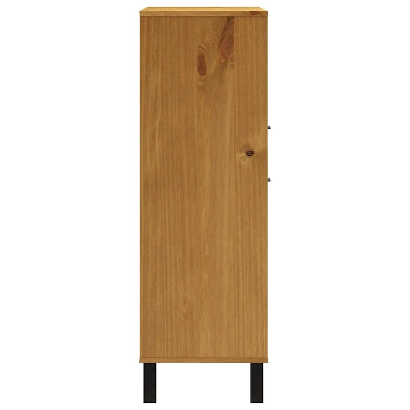 Vitrina alta de madera maciza de pino con puerta de vidrio, acabado de roble, 36.2 x 15.7 x 48.2