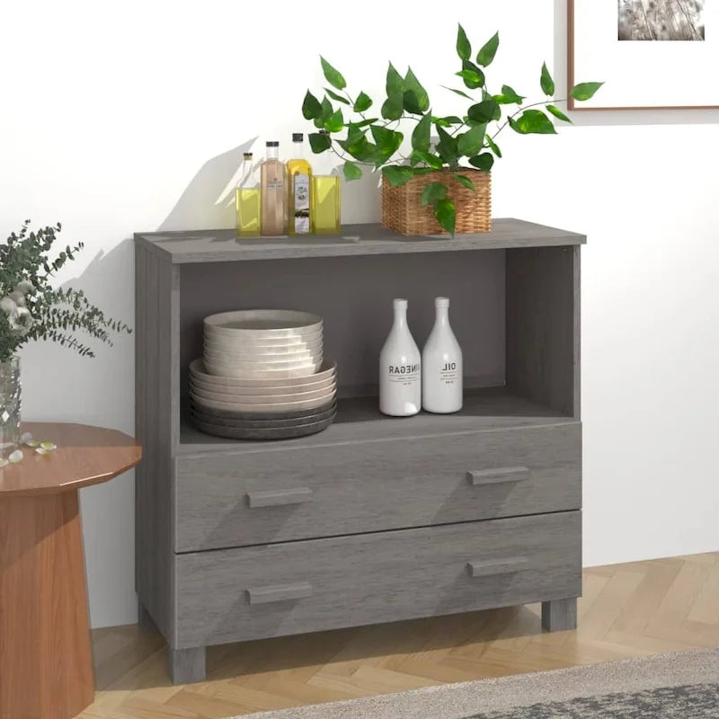 Aparador de madera maciza de pino con 2 cajones - 33.5 x 13.8 x 31.5