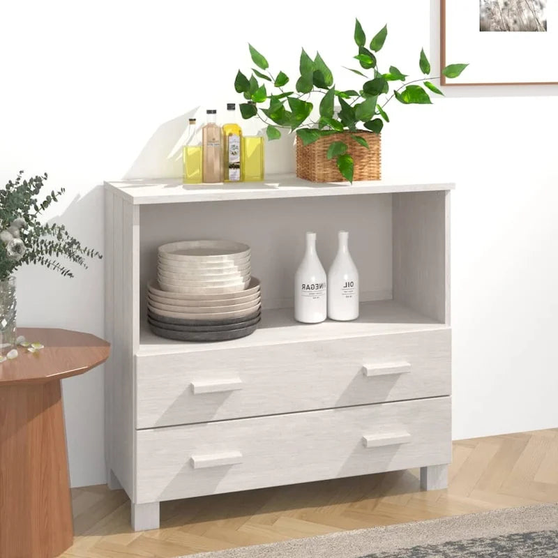 Aparador de madera maciza de pino con 2 cajones - 33.5 x 13.8 x 31.5