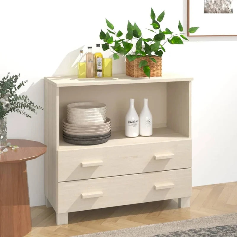 Aparador de madera maciza de pino con 2 cajones - 33.5 x 13.8 x 31.5