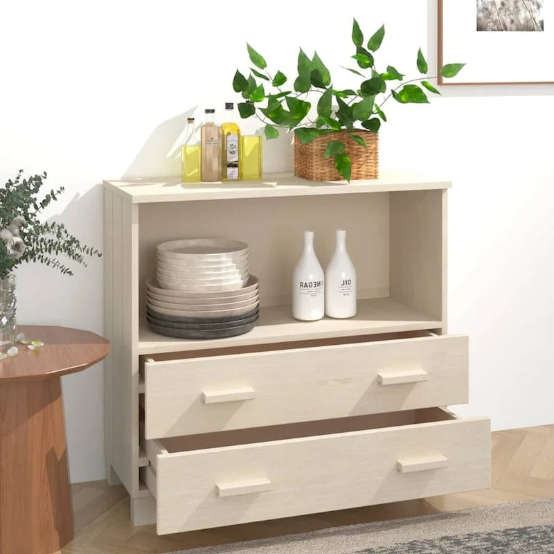 Aparador de madera maciza de pino con 2 cajones - 33.5 x 13.8 x 31.5