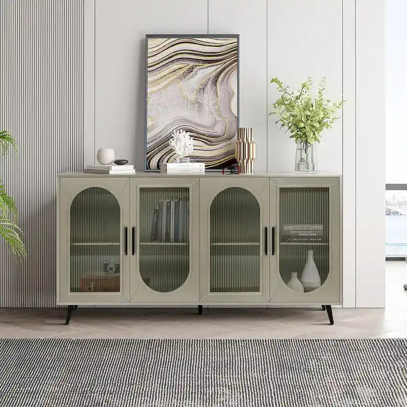 59.8 TV Stand with Storage Cabinet and Adjustable Shelves - N/A
