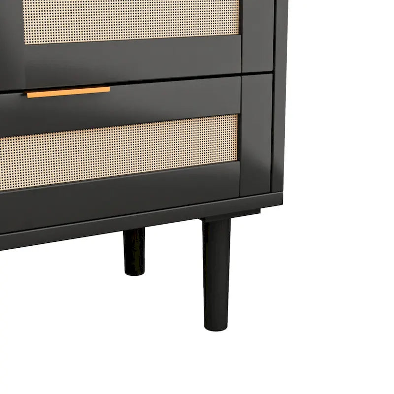 Mobile contenitore con anta scorrevole stile fienile e dettagli in rattan