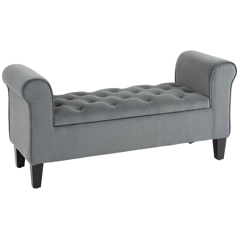 Velvet-Touch Tufted Storage Bench with Rolled Arms