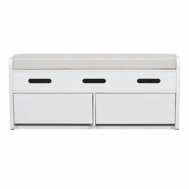 Rustic Wooden Shoe Storage Bench with 2 Drawers and Cushion